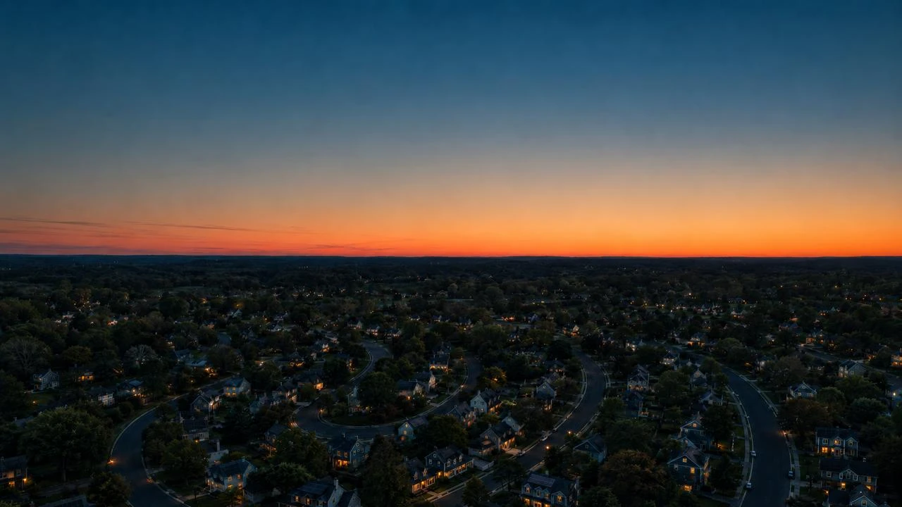 Generated banner: aerial view of city lights under an orange horizon