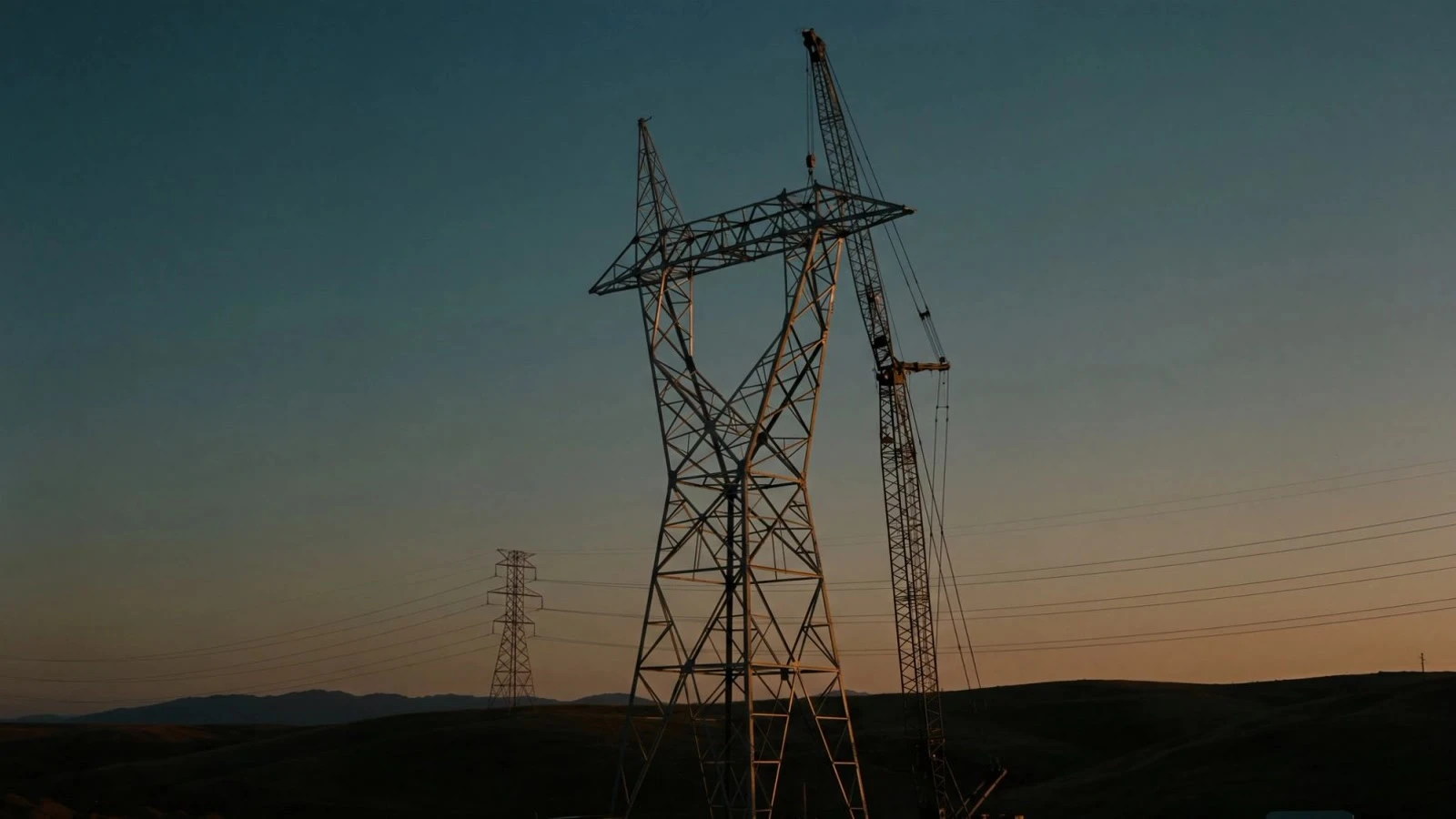 Generated banner: transmission towers against a dusk sky