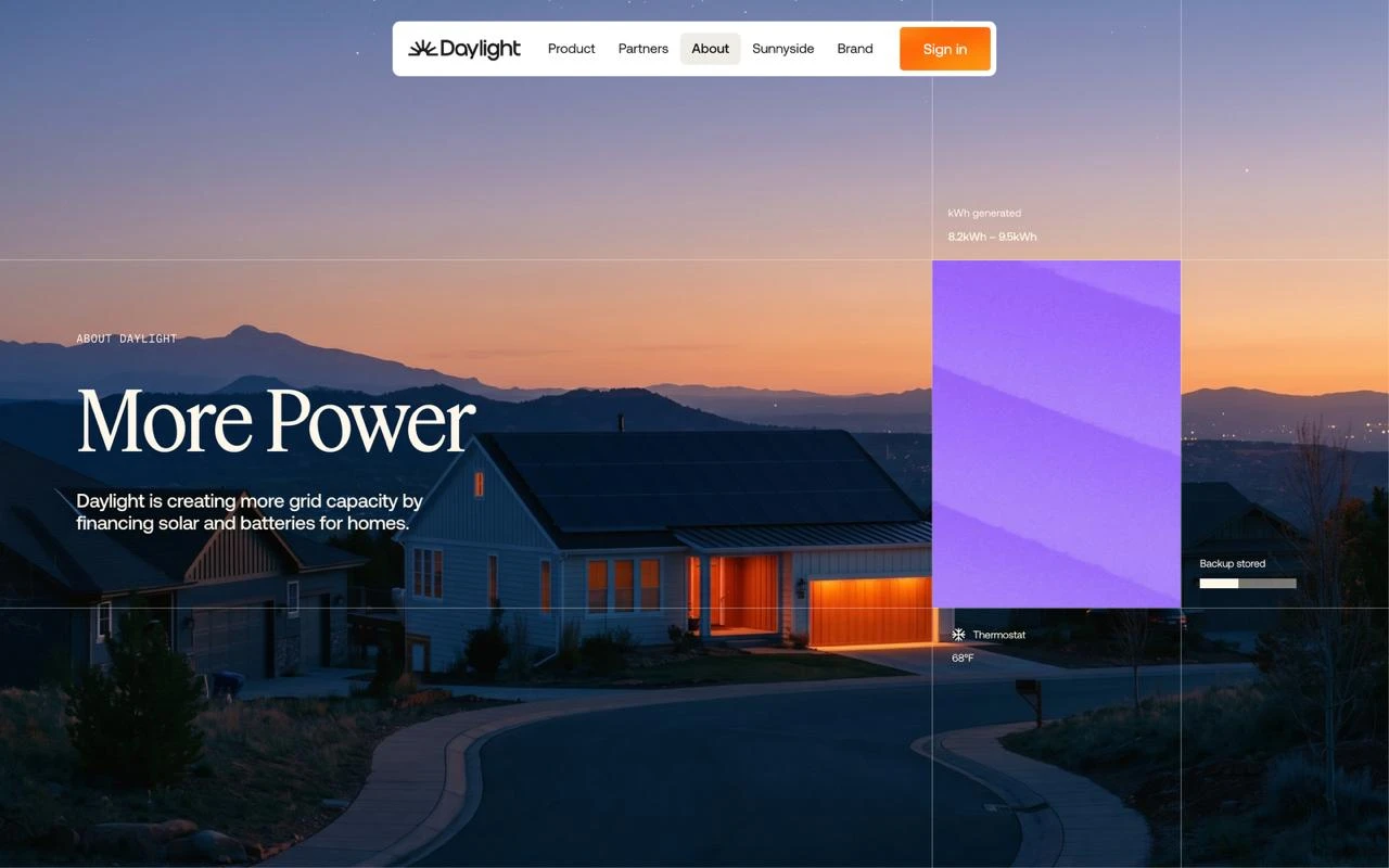 Daylight about page: More Power over a house at dusk