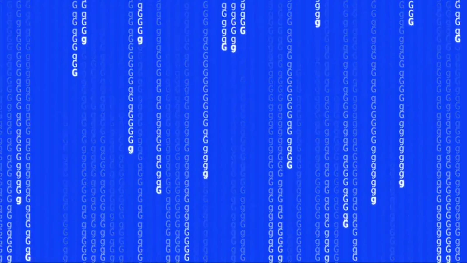 G token artwork: streams of white characters on bright blue