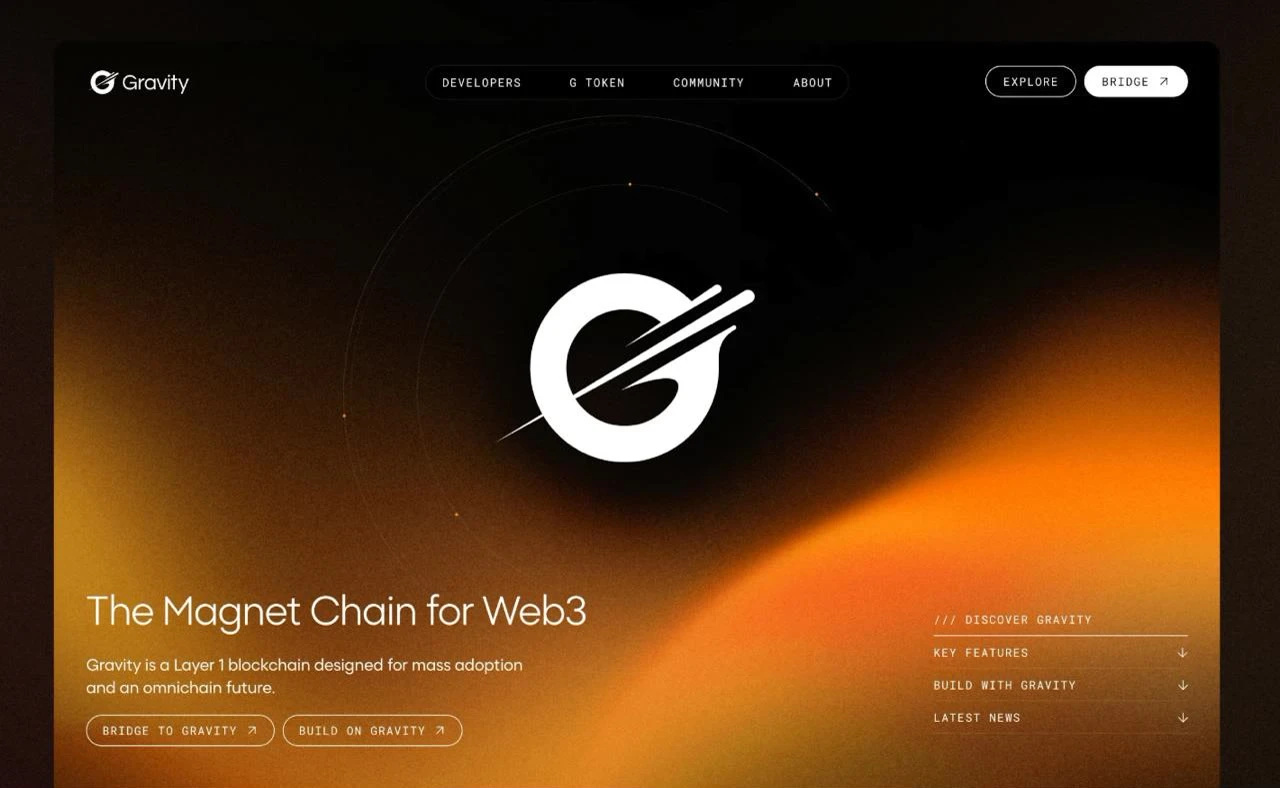 Gravity website homepage with the G mark on an orange gradient