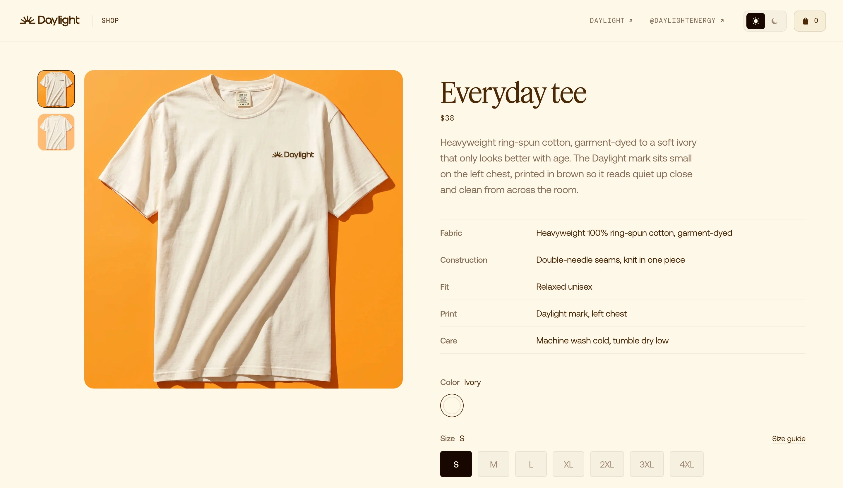 Daylight store product page for the Everyday tee