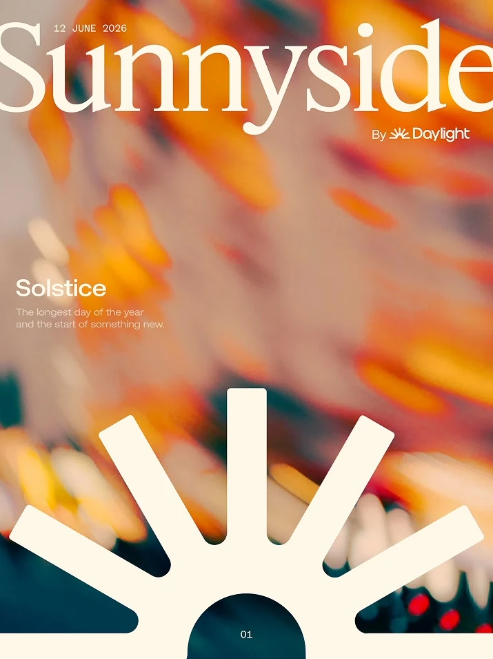 Sunnyside cover with orange abstract art and a sunburst