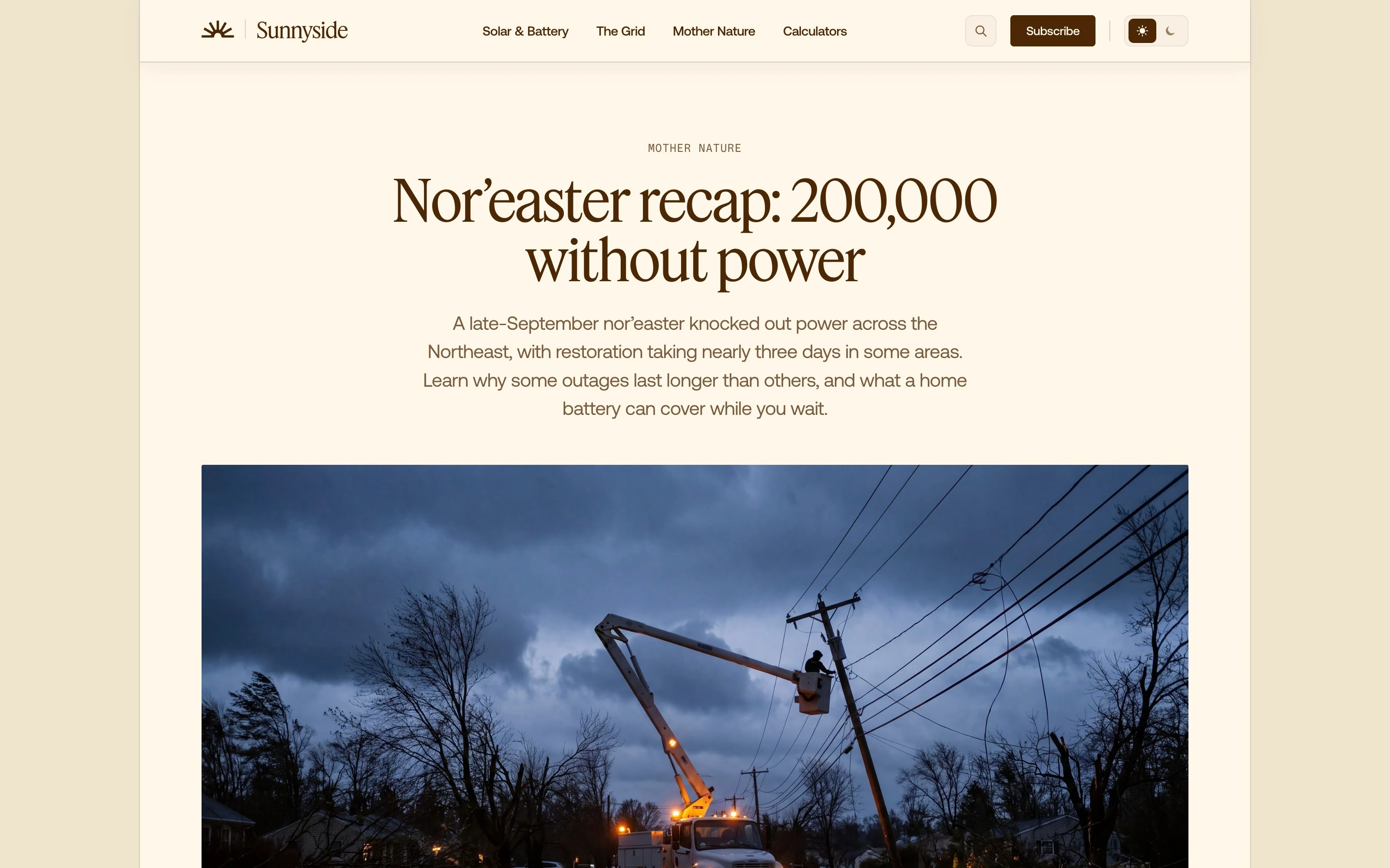 Sunnyside article page: Nor'easter recap, 200,000 without power